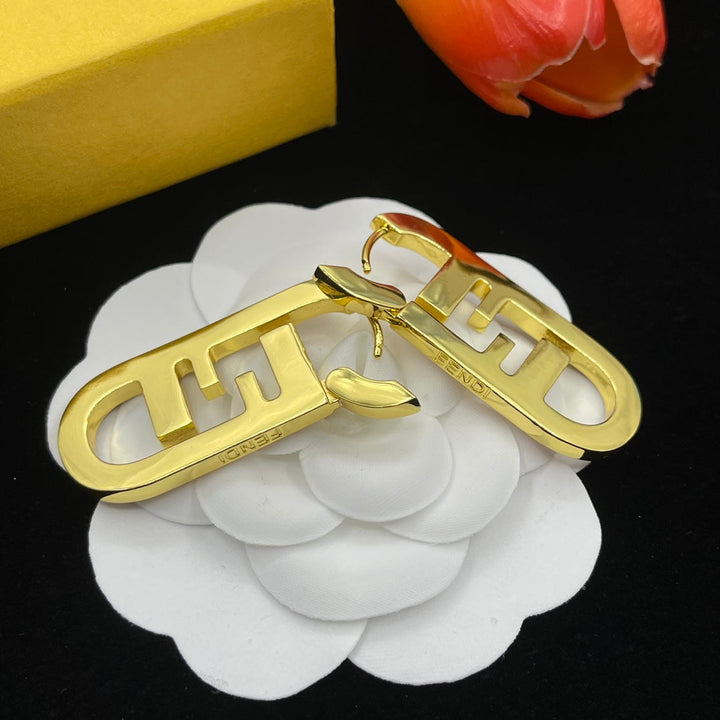 fashion double F letter engraved earrings