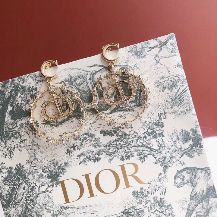 Luxury Rhinestone Big Circle Letter Pendant Earrings