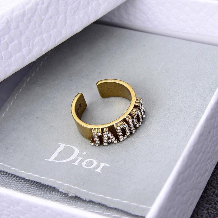 Retro Rhinestone Letter Ring