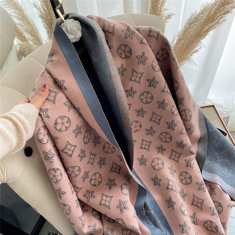 Four-leaf clover double-sided long cashmere scarf