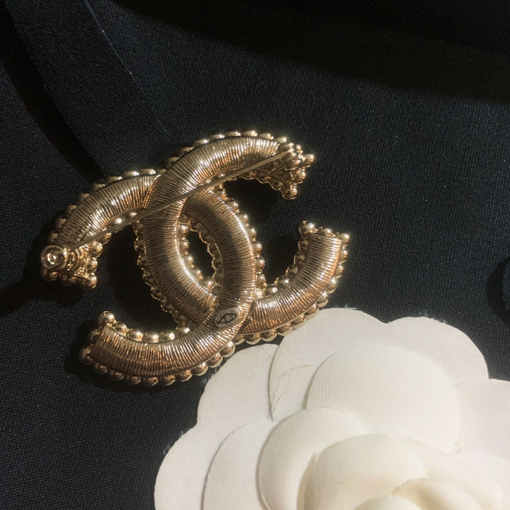 Fashion Rhinestone Pearl Double C Brooch