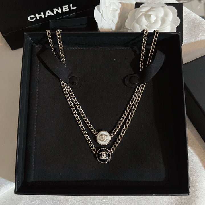 Fashion Rhinestone Round Double C Necklace