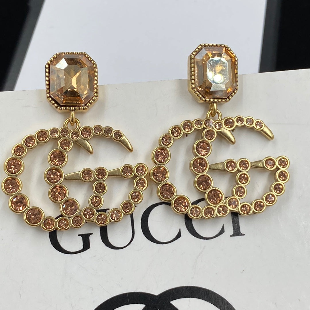 Fashion Double G Rhinestone Pendant Earrings