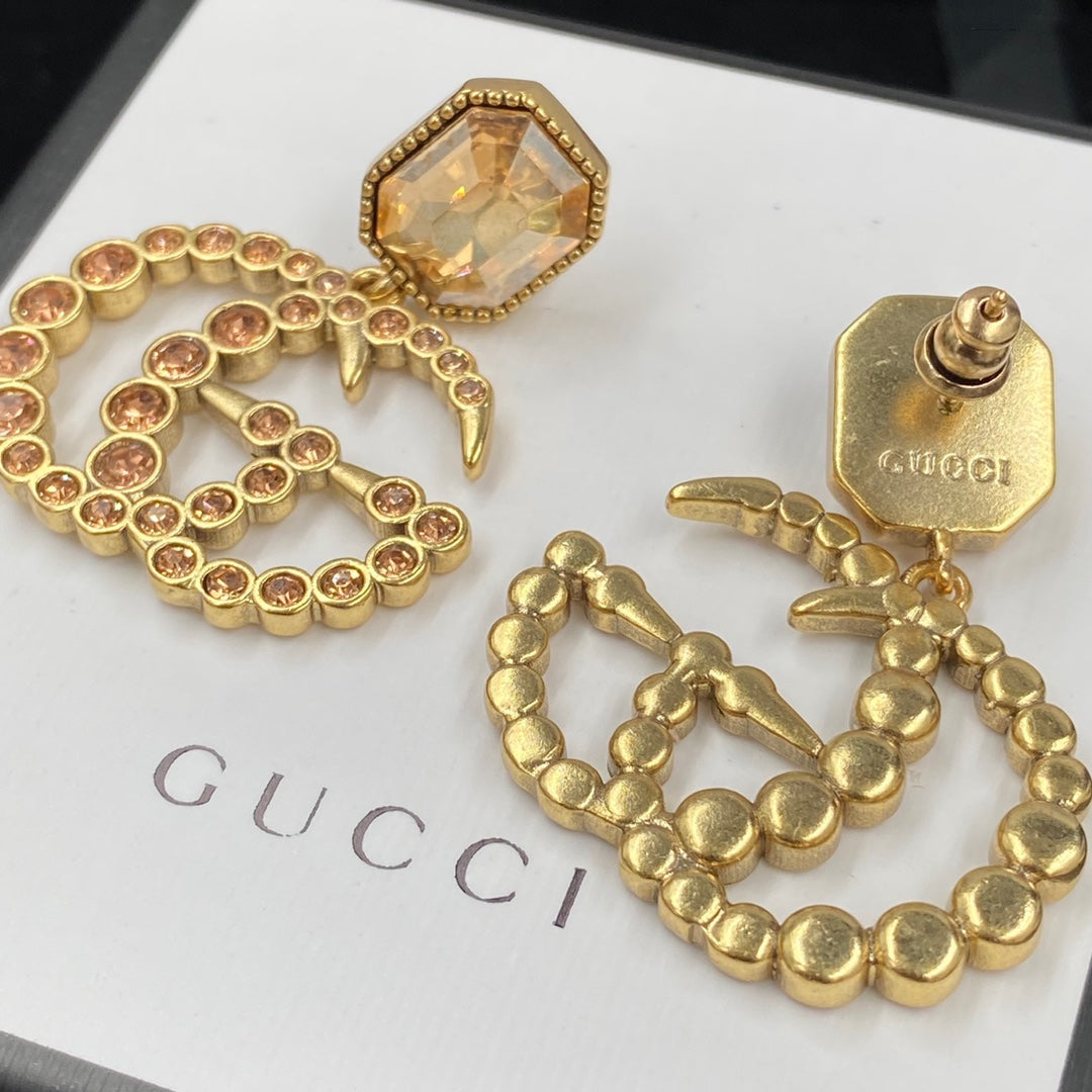 Fashion Double G Rhinestone Pendant Earrings