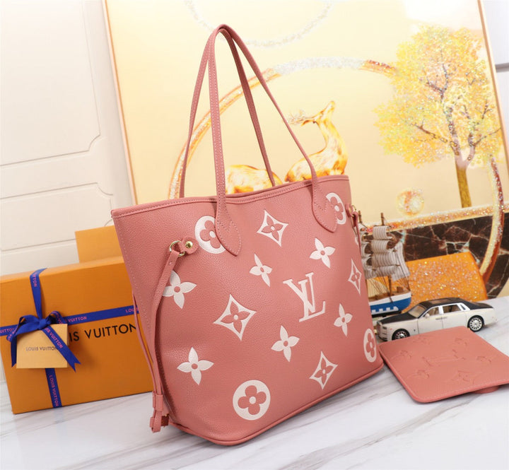 Romantic Pink Full Leather Embossed Shopping Bag