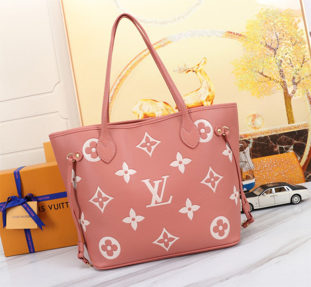 Romantic Pink Full Leather Embossed Shopping Bag