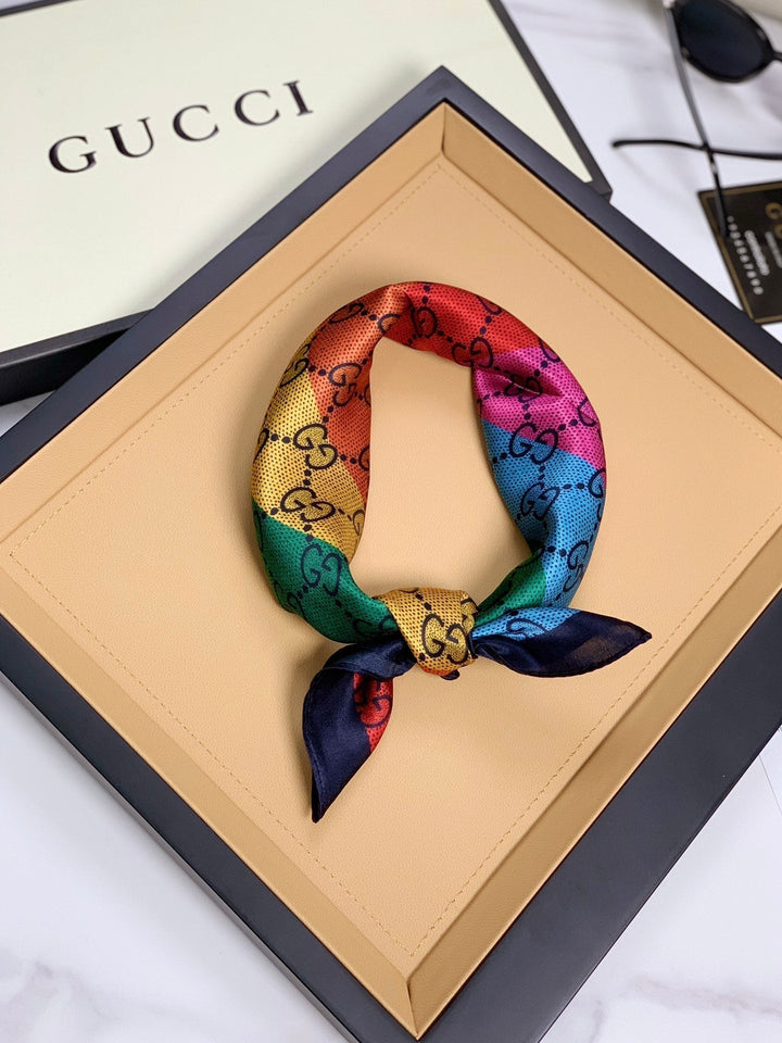 Silk scarf with colorful double G letter pattern