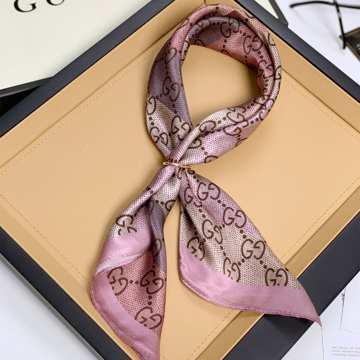 Silk scarf with colorful double G letter pattern