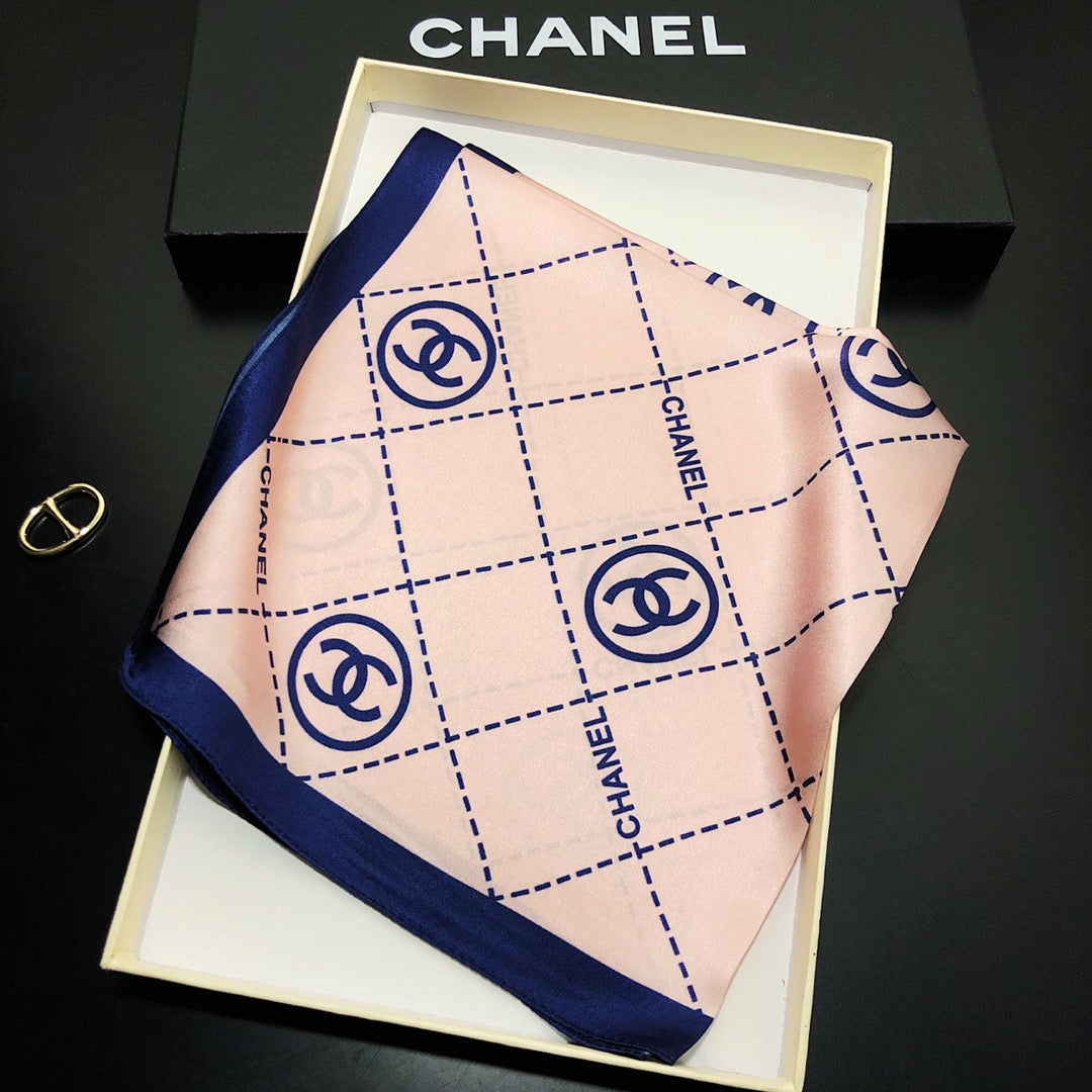 Double C square striped silk scarf