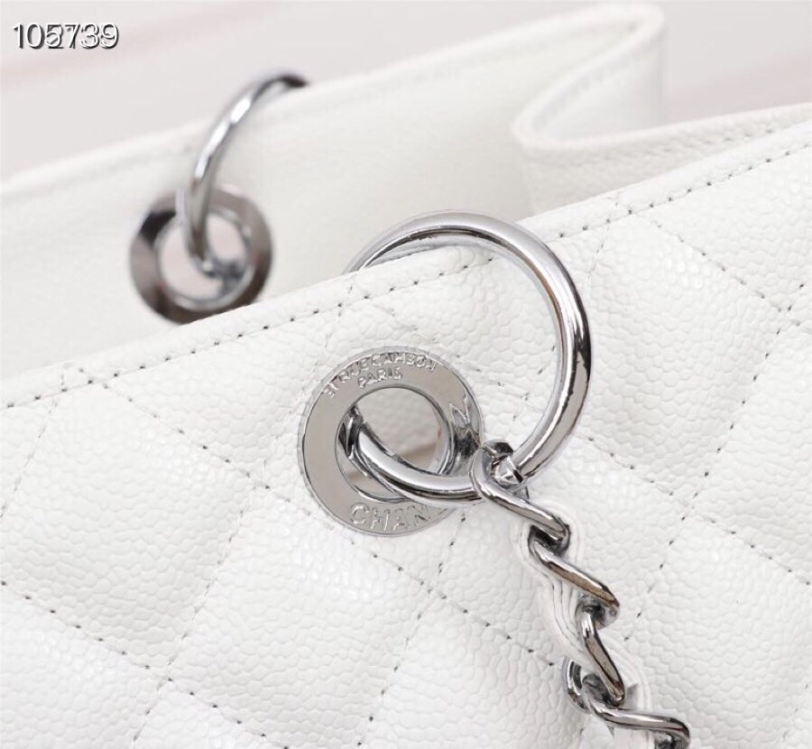 White Cowhide Handbag with Silver Buckle-M50995