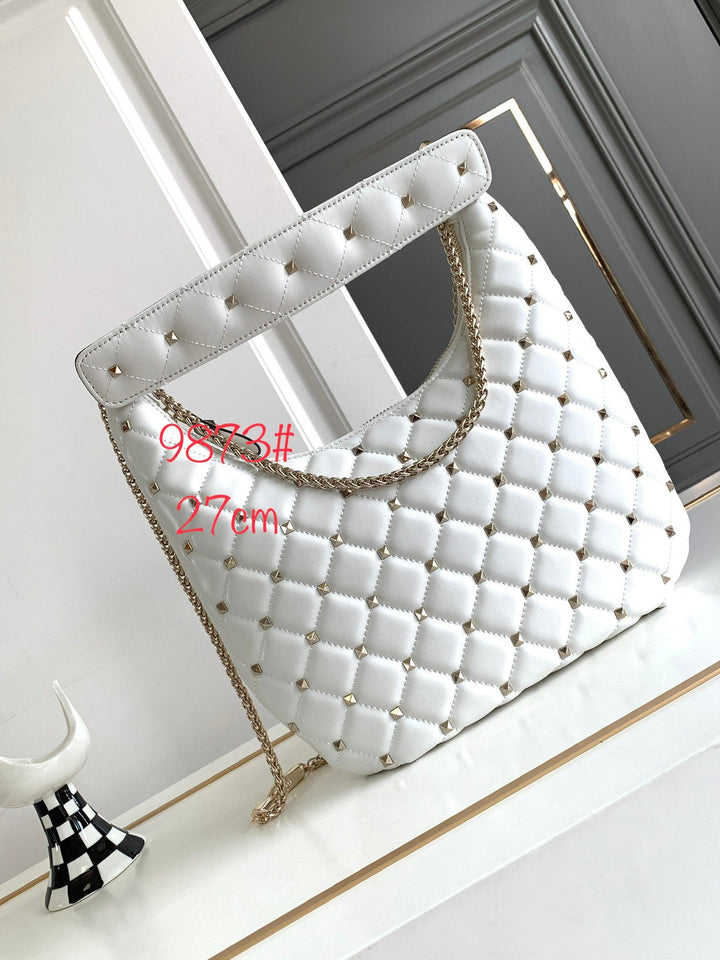 White Studded Sheepskin Handbag M9873