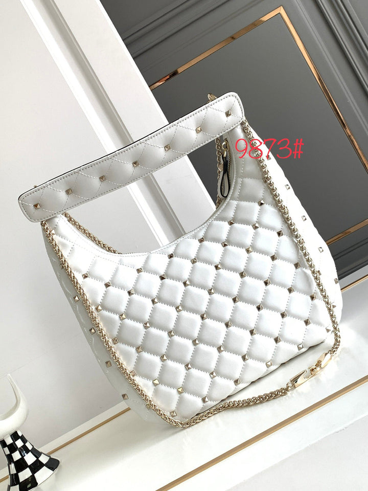 White Studded Sheepskin Handbag M9873