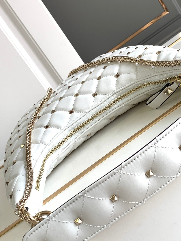 White Studded Sheepskin Handbag M9873