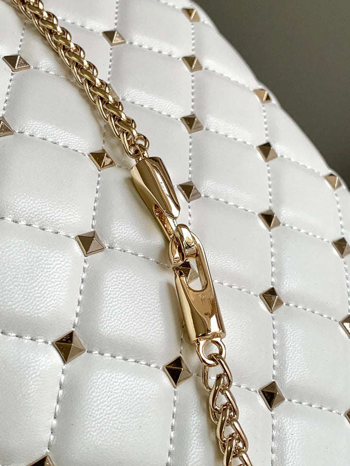 White Studded Sheepskin Handbag M9873