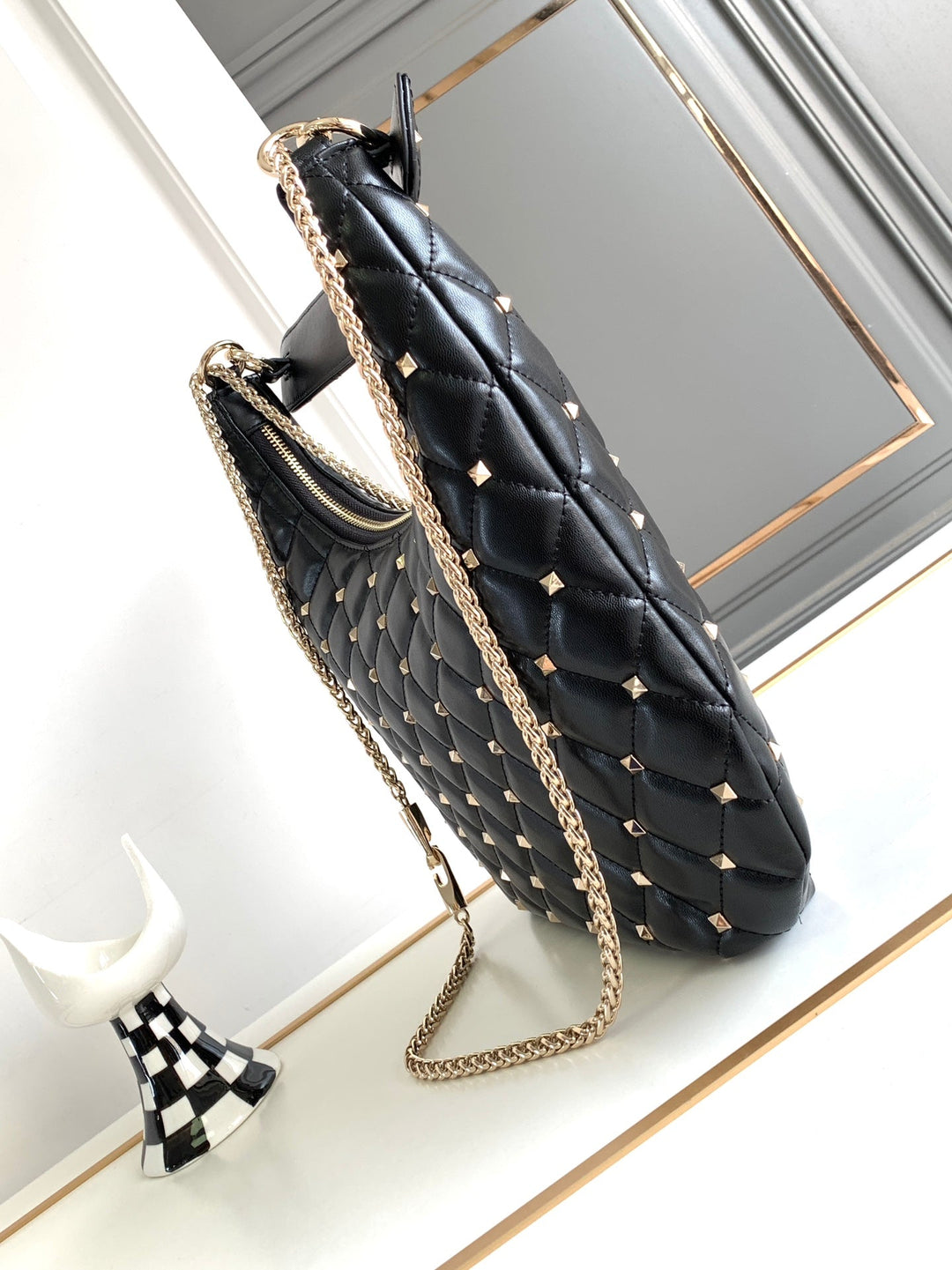 Black Studded Sheepskin Handbag M9873