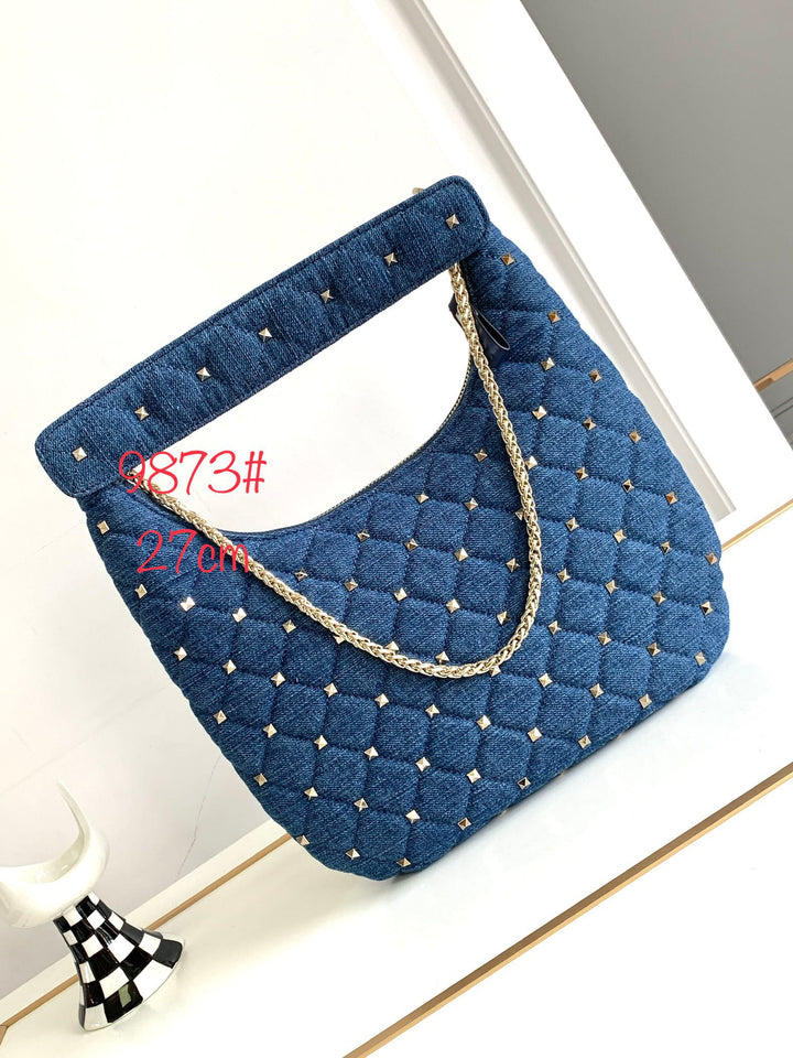 Blue Studded Sheepskin Handbag M9873