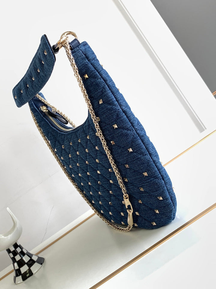 Blue Studded Sheepskin Handbag M9873