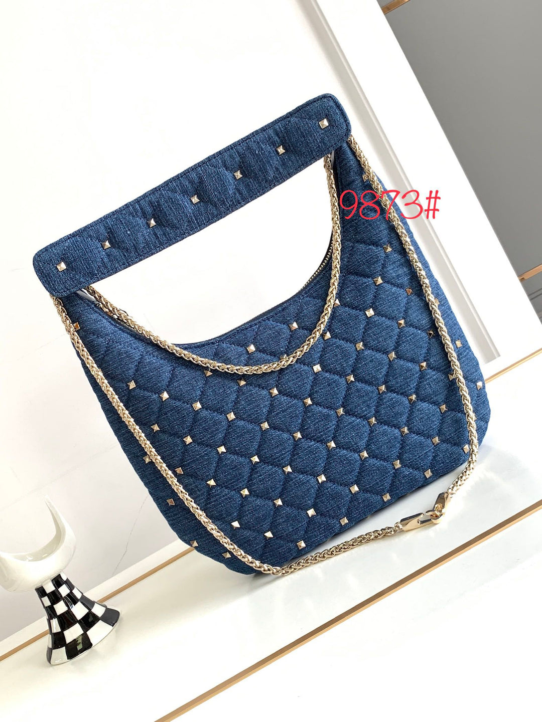 Blue Studded Sheepskin Handbag M9873