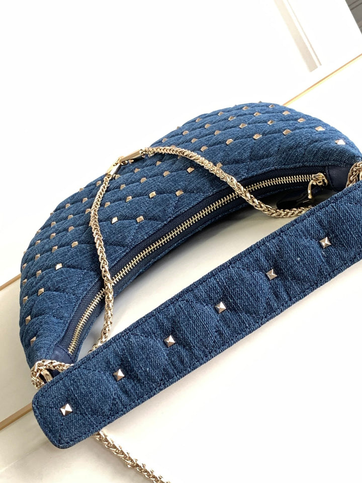 Blue Studded Sheepskin Handbag M9873