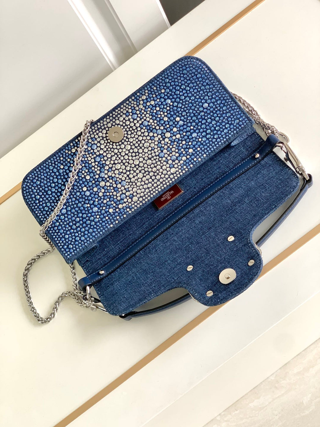 Medium Denim Crystal Handbag