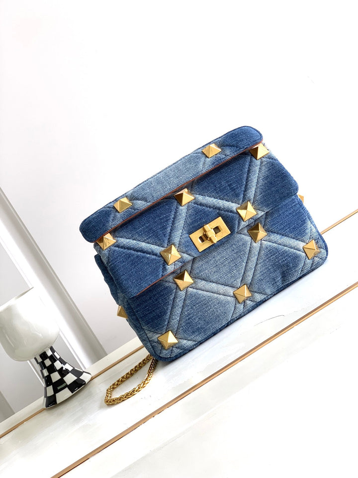 Medium Studded Denim Handbag