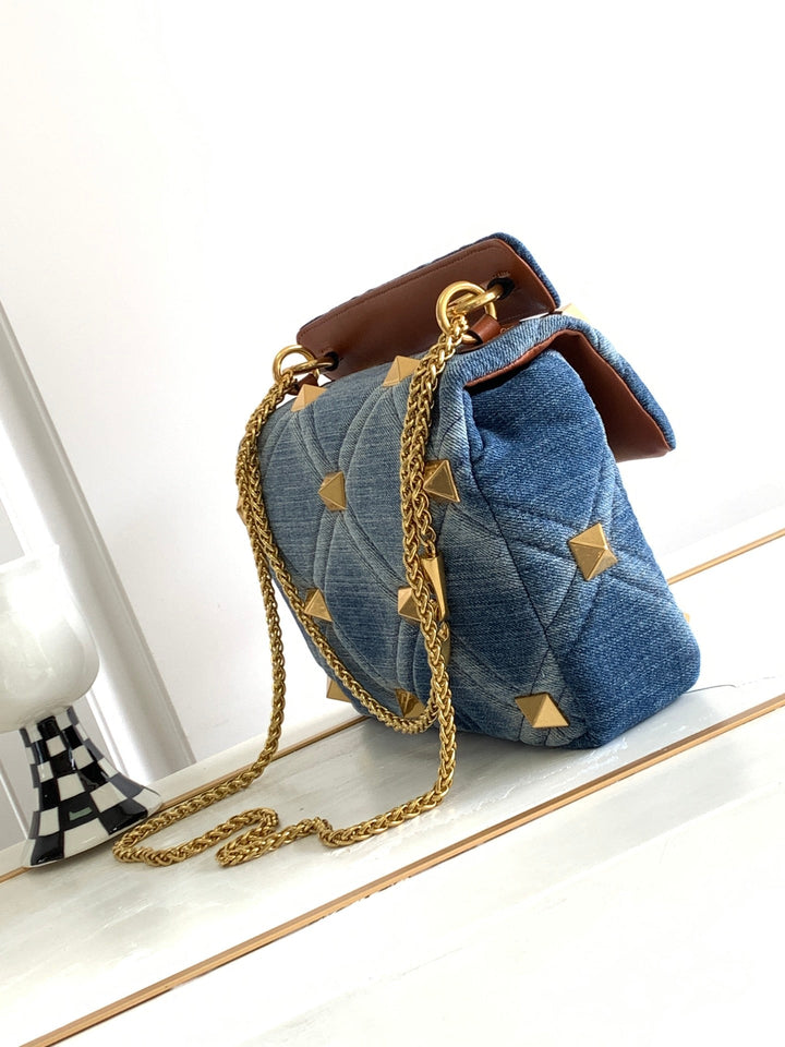 Medium Studded Denim Handbag