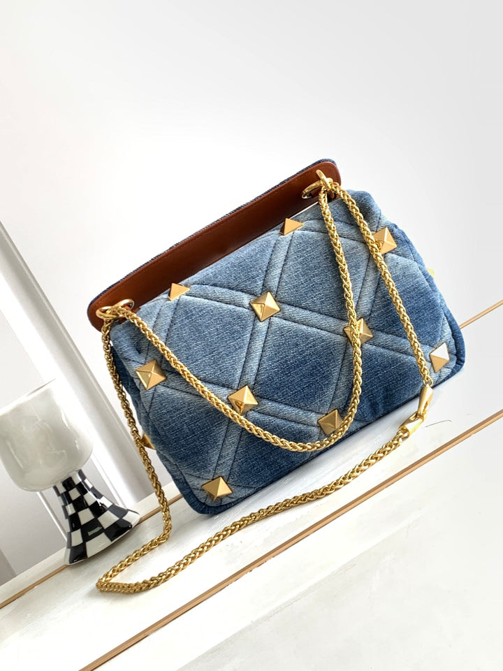 Medium Studded Denim Handbag