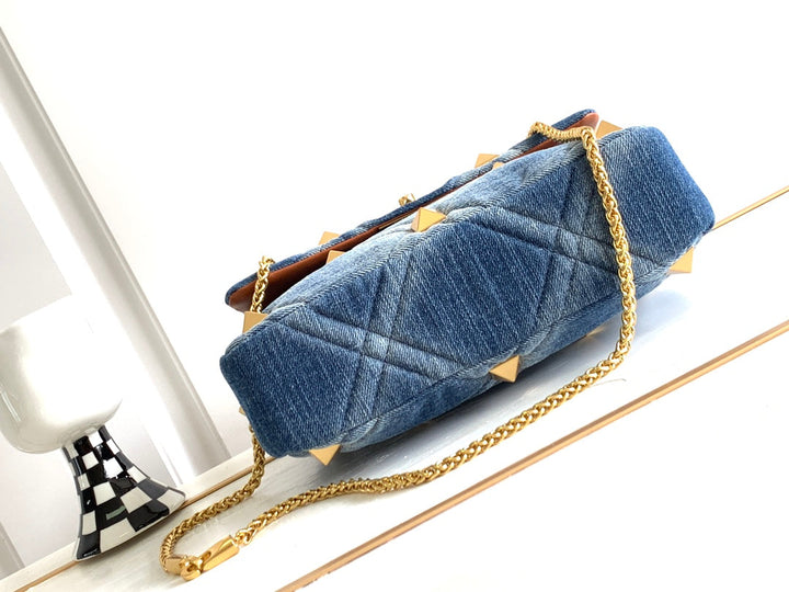 Medium Studded Denim Handbag