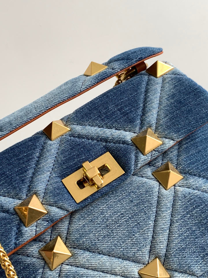 Medium Studded Denim Handbag