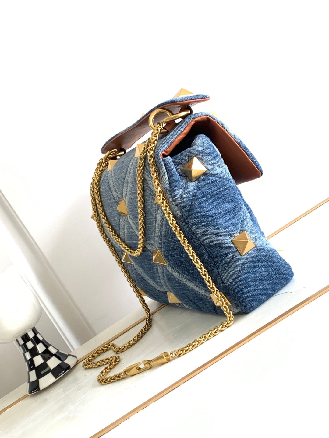 Large Studded Denim Tote Bag