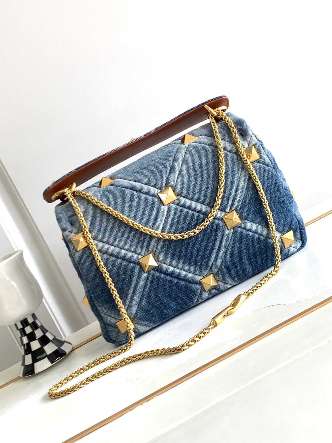 Large Studded Denim Tote Bag