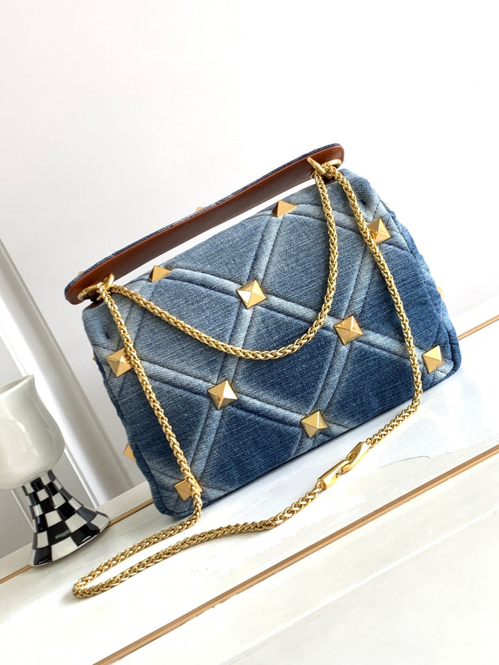 Large Studded Denim Tote Bag