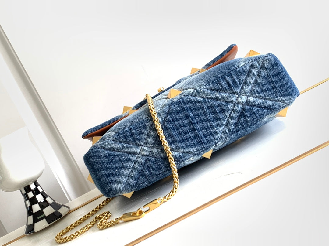 Large Studded Denim Tote Bag