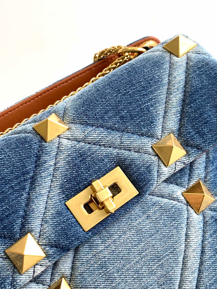 Large Studded Denim Tote Bag