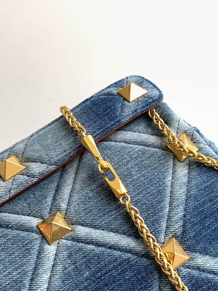 Large Studded Denim Tote Bag