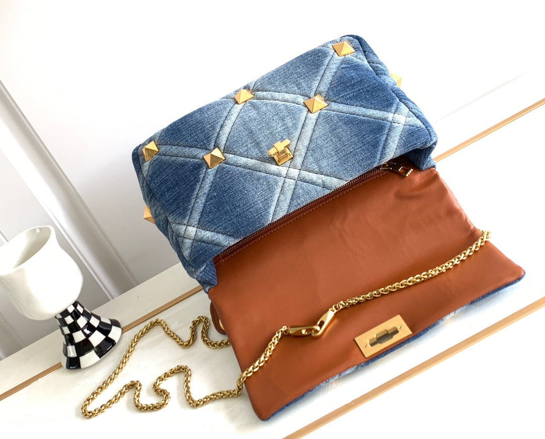 Large Studded Denim Tote Bag