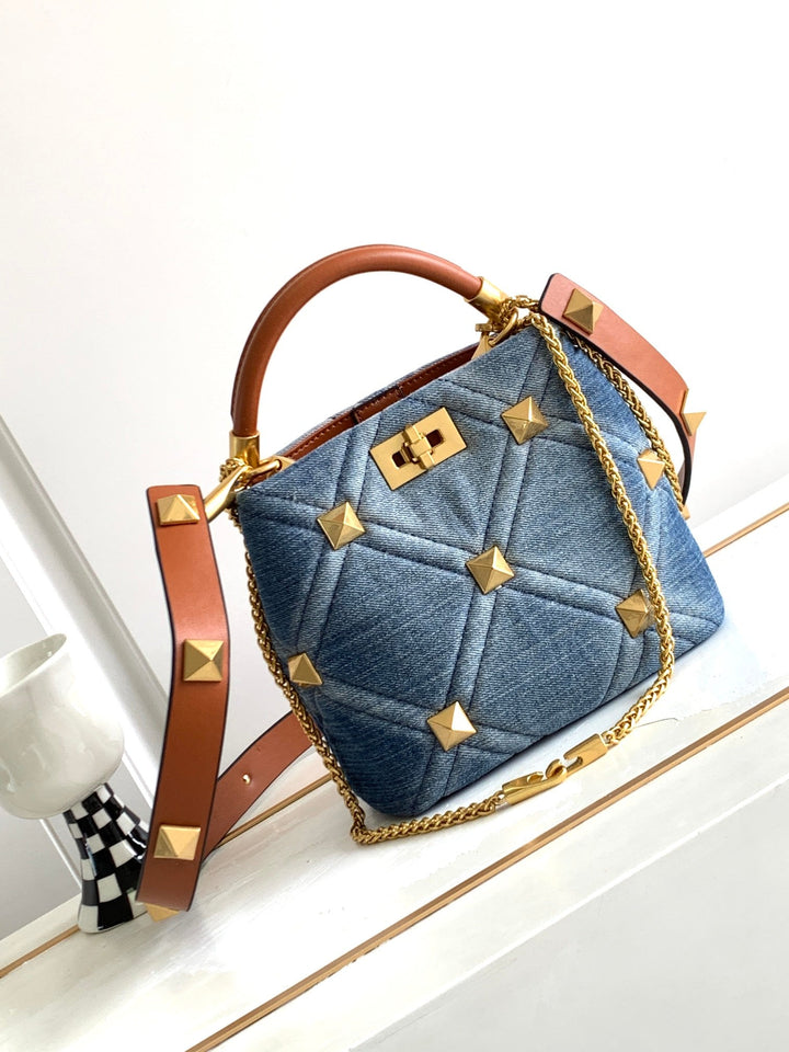 Studded Denim Tote Bag M9833