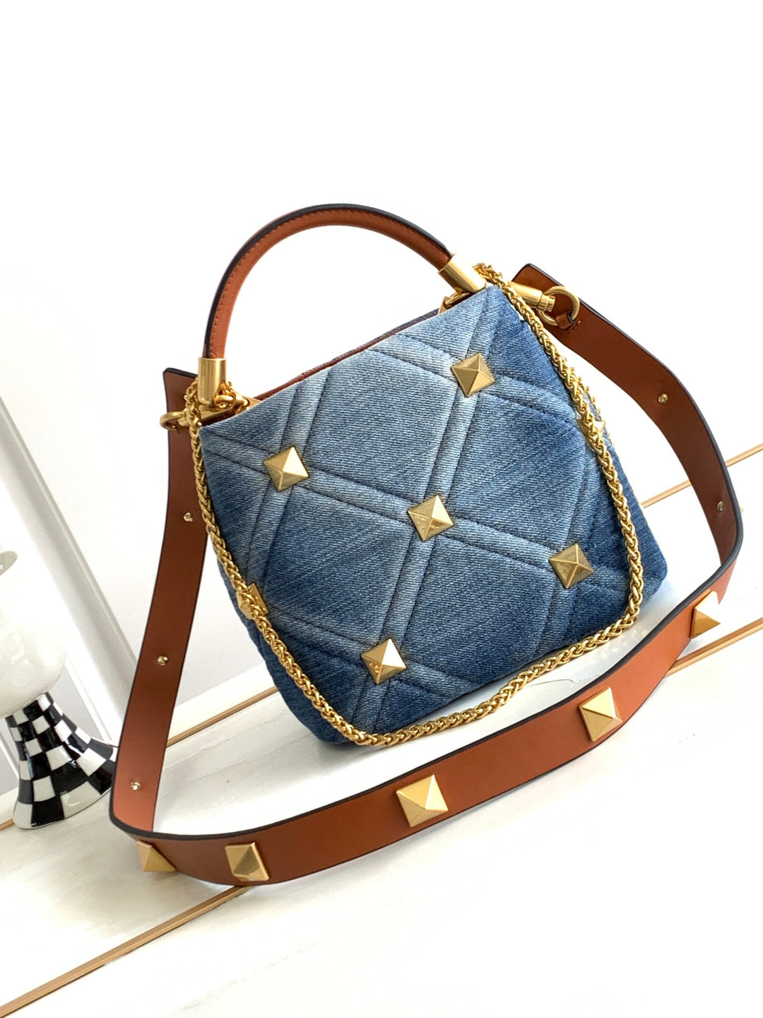 Studded Denim Tote Bag M9833