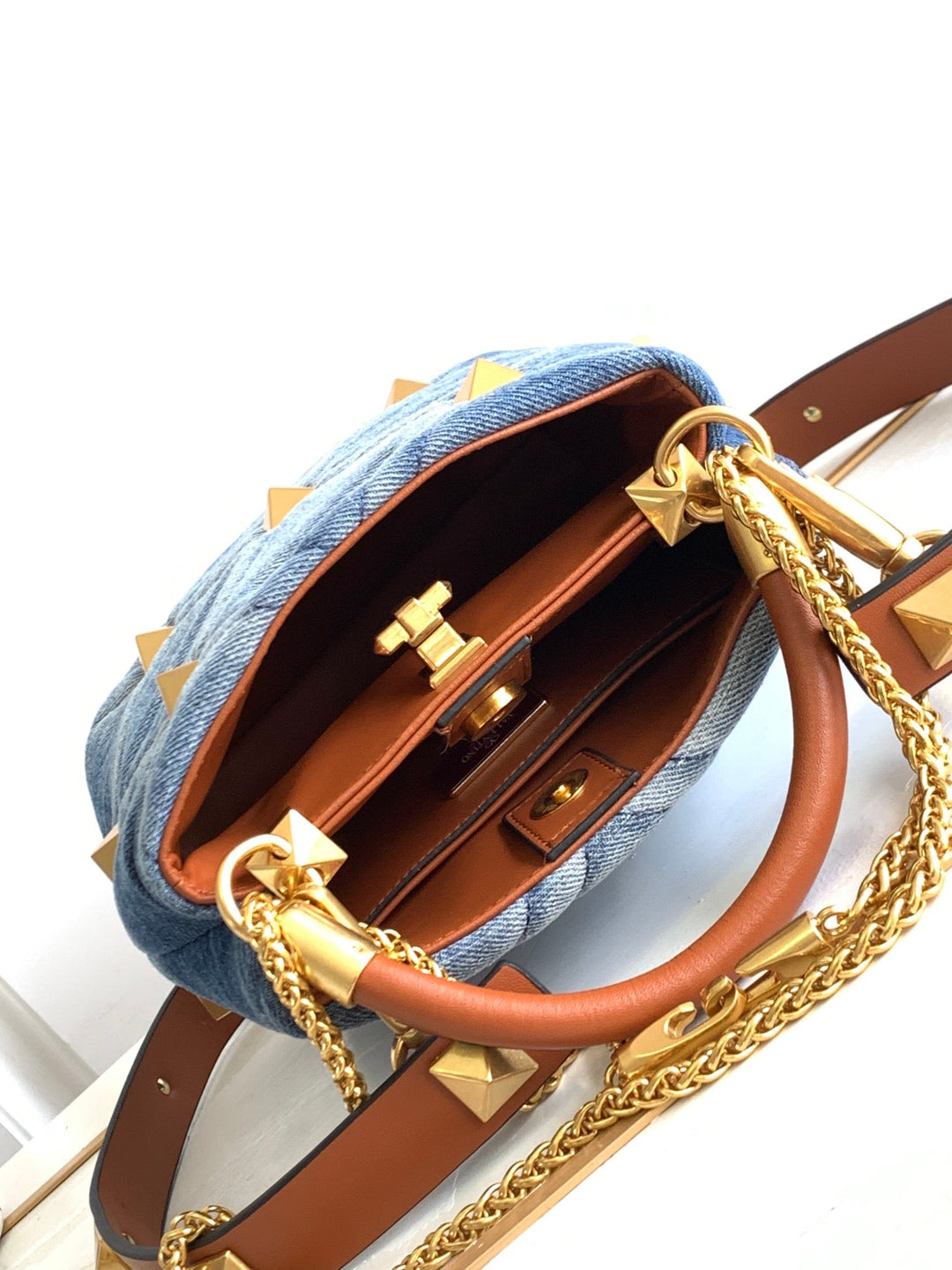 Studded Denim Tote Bag M9833