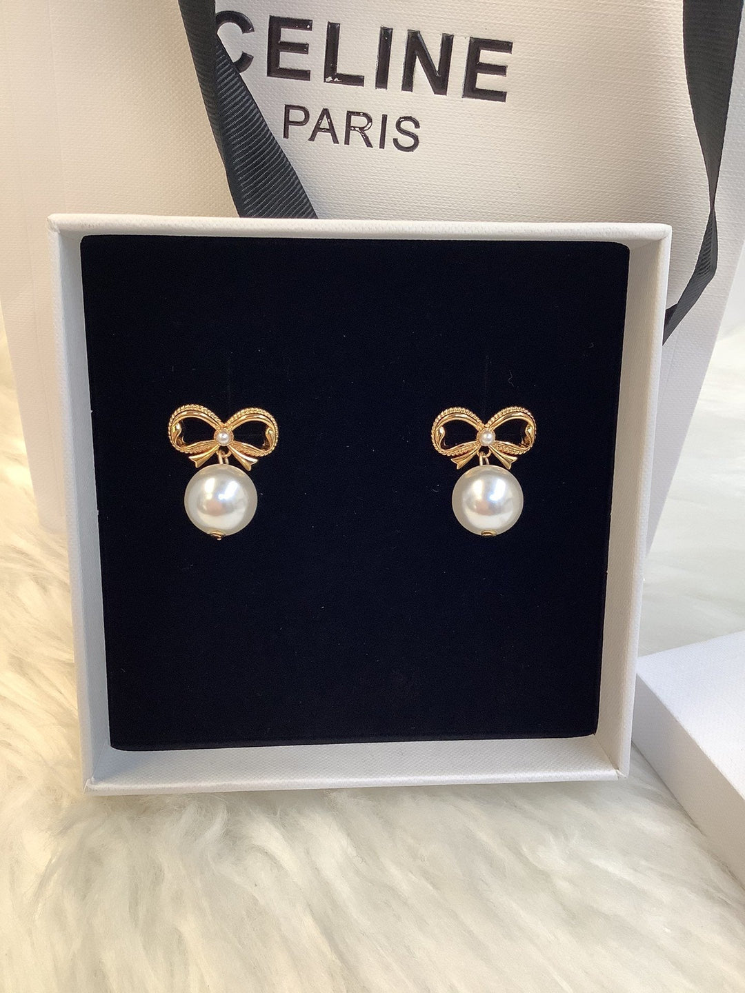 Celine Bow Pearl Earrings