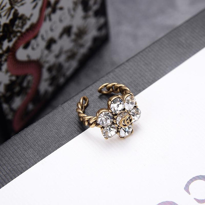 Vintage Rhinestone Flower Shape Open Ring