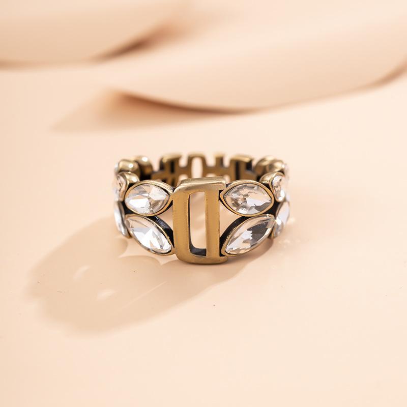 Letter Rhinestone Inlaid Hollow Ring