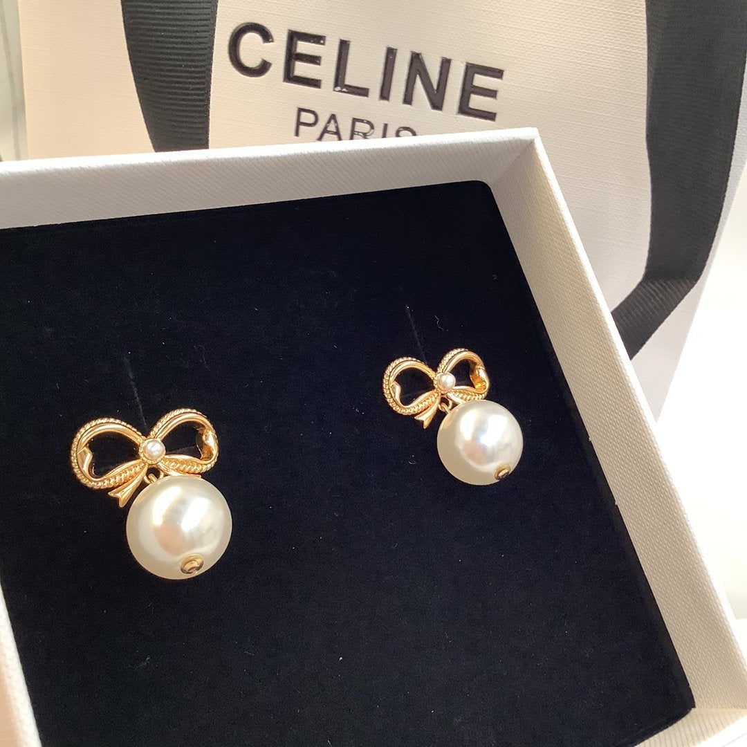 Celine Bow Pearl Earrings