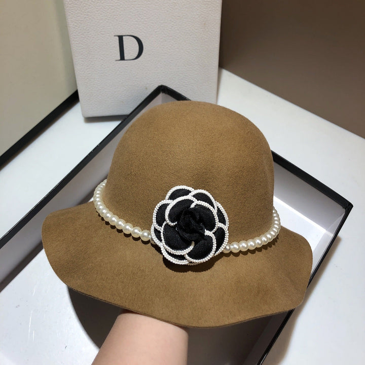 Fashion Pearl Camellia Fisherman Hat