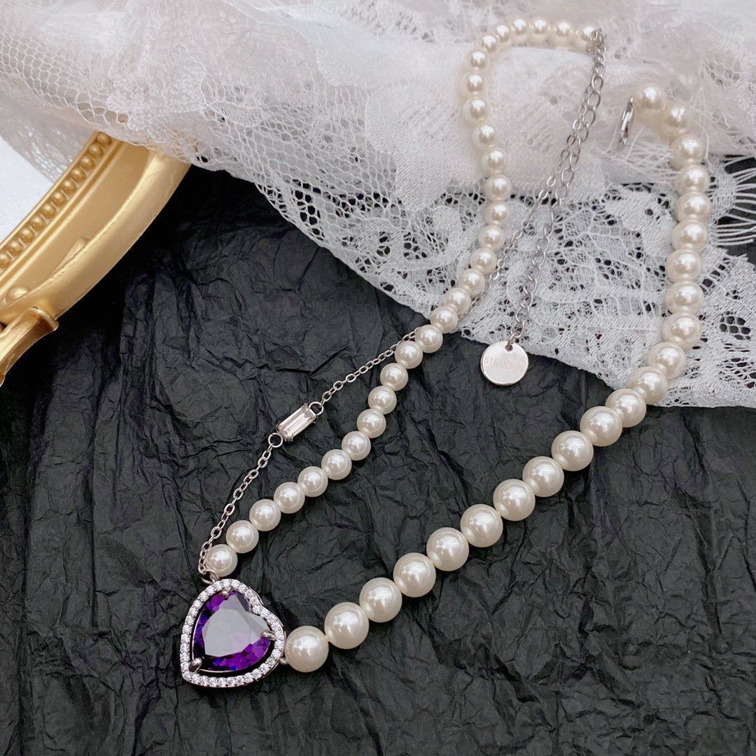 High-End Luxury Pearl Love Gemstone Necklace