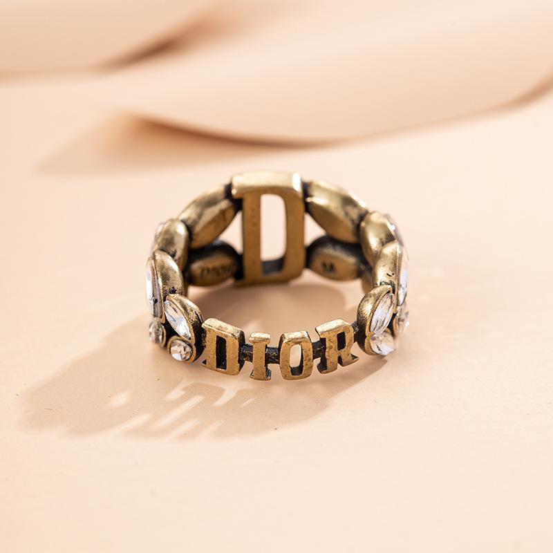 Letter Rhinestone Inlaid Hollow Ring