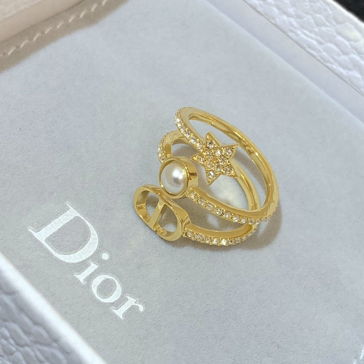 Letter Rhinestone Double Ring Split Ring