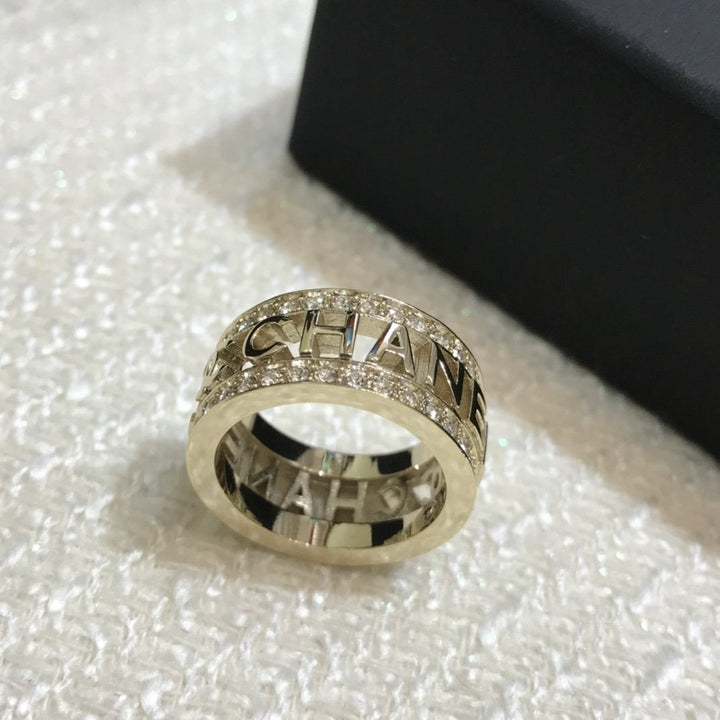 Letter Hollow Diamond Ring