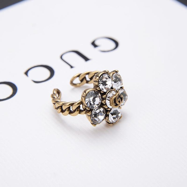 Vintage Rhinestone Flower Shape Open Ring