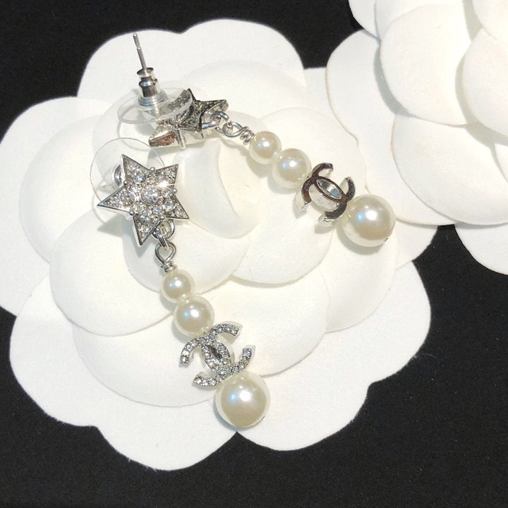 Elegant Pearl Crystal Star Pendant Earrings